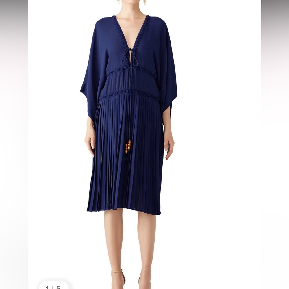 Ink Blue Pleated Fit-and-Flare Dress